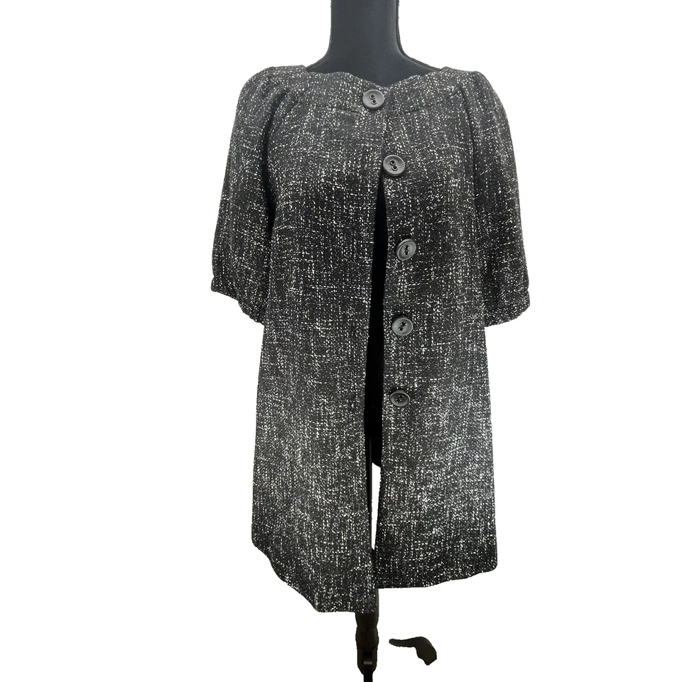 ELLIOTT LAUREN Womens Swing Coat Vintage 50s Style Black Tweed Button Up - Image 1 of 4