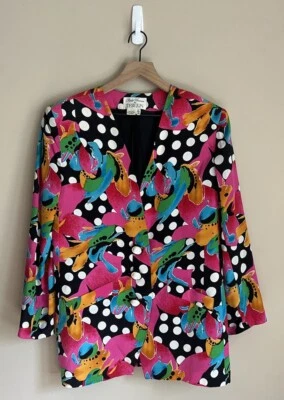 Chaqueta Blazer Rickie Freeman Teri Jon Vintage Seda Brillante Hombro Potencia Talla 12 Foto 1 de 4