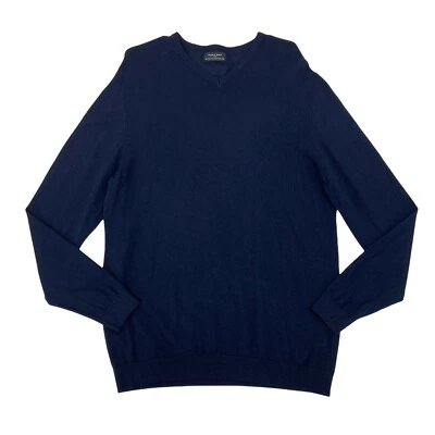 Zara Man Light Sweater Men's Size L Navy Blue Cotton V-Neck Pullover Long Sleeve - Image 1 of 4