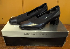 Munro Women's Dahlia Pump Size 6.5 M Black Polish Stretch Block Heel Slip On - Picture 1 of 11