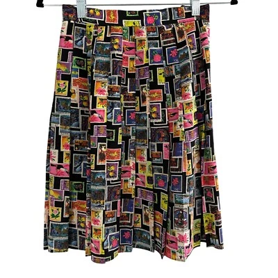 Falda plisada estampilla postal brillante 100 % seda Ann Taylor años 90 de colección talla 2 Foto 1 de 4