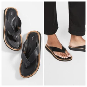 NEW Rag & Bone Parker Thong Sandals Womens 5 EU 35 Leather Flip Flops Black - Picture 1 of 10