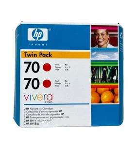 Oryginalny nowy wkład z czerwonym atramentem HP 70 podwójny pakiet CB347A Designjet Z2100 - Zdjęcie 1 z 1