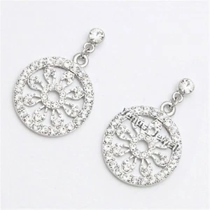 Clear Crystal Halo Sun Ray Flower Dangle Earrings VE705 - Picture 1 of 2
