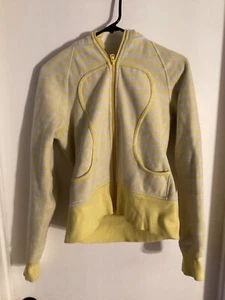 Women "Lululemon" yellow/white scuba hooded athletic jacket . Size 8 P.O. - Picture 1 of 2