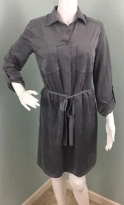 NWT Women's Max Studio 3/4 Sleeve Gray Soft Brushed Belted Shirt Dress Sz Small - Picture 1 of 10