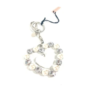 MIUMIU Rhinestone heart Bag Charm Key Holder Metal Silver - Picture 1 of 10