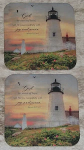 LEANIN TREE "God Source of Hope"~Set 2 Coasters~Cork Back~3.75"x3.75" #50788-5 - Picture 1 of 2