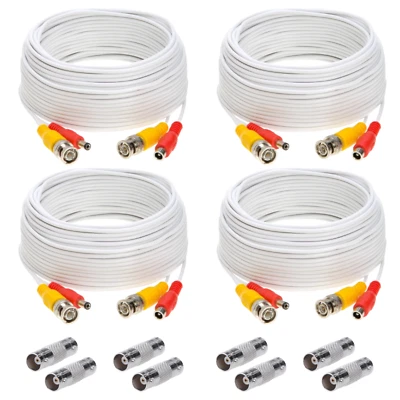4 x 50FT Video Power Cable BNC DC Security Camera Extension Cord for CCTV White - Image 1 of 4