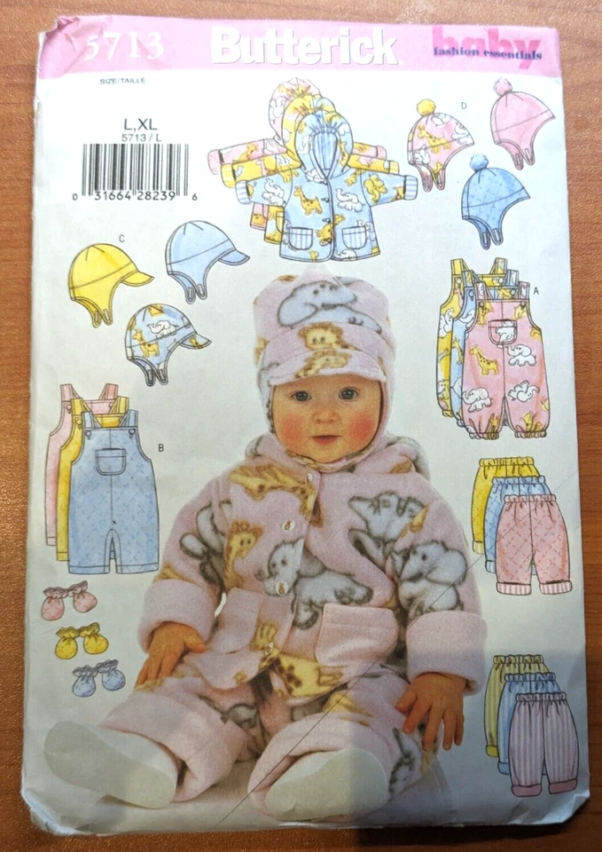 Butterick Baby 5713 Sz L-XL Infant Jacket Overalls Pants Hat Mittens EASY Uncut - Image 1 of 3