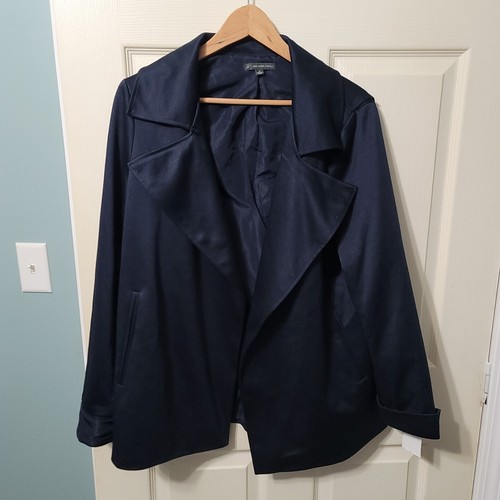 NWT $129 Women's ADRIANNA PAPELL Drape Front Blazer Coat Jacket Navy Blue sz M
