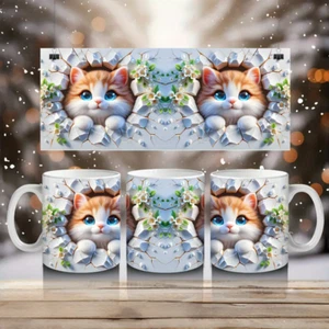 Cute Cat Floral Crack 3D Decal Waterproof Scratch Oil Resistant Sticker for Mugs - Picture 1 of 5