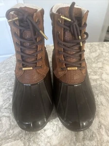 Michael Kors Women's Easton Lace-up Winter Duck Boot US 8 M Brown Sherpa Lining - Picture 1 of 9