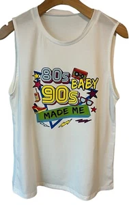 Shein T Shirt Womens Medium Sleeveless White 80's 90's Theme Graphics Tank Top - Picture 1 of 7