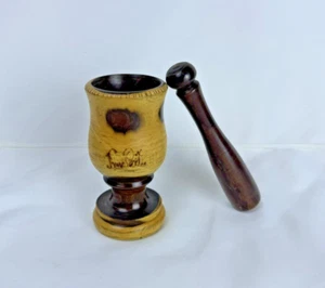 Hand Turned Wooden Mortar and Pestle Heavy Dense Wood-Lignum Vitae - Picture 1 of 9