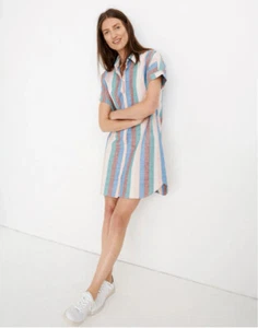 Madewell Central Shirt Dress in Flagstaff Stripe S Small Pink Linen Blend Beach - Picture 1 of 12