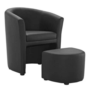 Modway Divulge Modern Faux Leather Armchair and Ottoman in Black - Picture 1 of 5