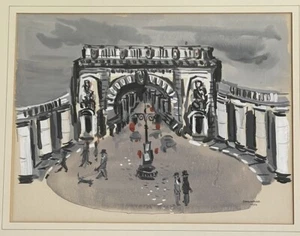 Orig. 1950 Parisian Arch Painting Fine Art Midcentury Watercolor Gouache Signed - Picture 1 of 6