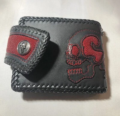 Short Black Cowhide Bifold Wallet w/red  Stingray  - Biker accesories - Image 1 of 4