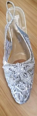 Whittall & Shon Embellished Silver Sling Back Strap "Starfish" Heels Sz 8.5 - Image 1 of 4
