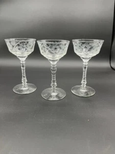 3er Set Vintage Libbey Rock Sharpe-Floral Schnaps Cocktail Gläser keine Beschädigungen - Bild 1 von 3