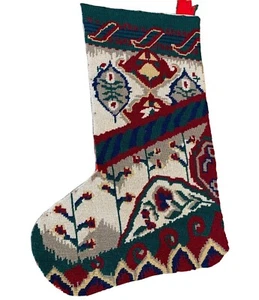 Turkish Design Needlepoint Christmas Stocking Green Red Blue Brown Handmade - Picture 1 of 6