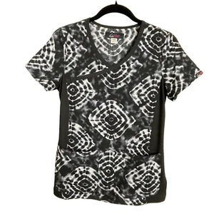 Koi Lite Scrub V-neck Black White Tie Dye Size XXS Stretch Medical Top 385PR - Picture 1 of 7