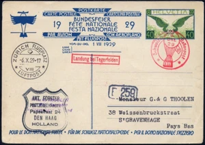 Schweiz 1929 Bundesfeier-PK Ballonpost Tegerfelden S`Gravenhage Niederlande/ 557 - Bild 1 von 2