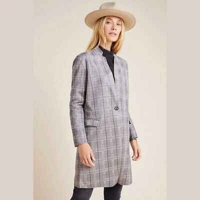 Blazer Anthropologie BLANKNYC Renegade Longline gris a cuadros imitación gamuza topper Foto 1 de 4