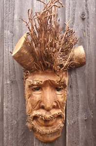 Bamboo Wall Hanging Mans Face Mask Handcarved Garden Bar Wooden Decoration 83-14 - Picture 1 of 5