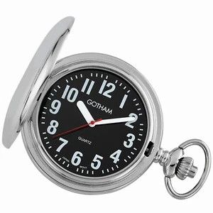 Gotham Men's Silver-Tone Low Vision Bold Number Covered Quartz Pocket Watch - Picture 1 of 3