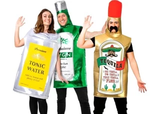Erwachsene GINFLASCHE oder TONIC oder TEQUILA Alkohol Kostüm Hirsch Fresher - Bild 1 von 5