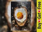 Sunny-Side Up Fried Egg on Toast Oil Painting Print 5x7 - Kitchen Art 5 