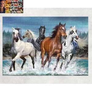 Horses Lake Puzzle 120 Piece Custom Handmade Jigsaw Puzzle - Picture 1 of 8