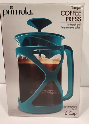 Prensa de café de vidrio Primula Tempo Teal 6 tazas nueva en caja Foto 1 de 3