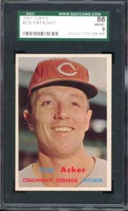1957 Topps #219 Tom Acker RC/Rookie Reds SGC 8 NM/MT 88 