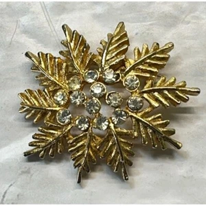 Vintage goldfarbene Blumen Brosche Strass Pin Herbst Blätter Cluster 1,5" - Bild 1 von 6