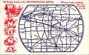 Postkarte Westminster Hotel Winona Lake Indiana IN Karte unbesendet - Bild 1 von 2
