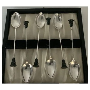 International Sterlingsilber Art Deco 4" EMITASSE LÖFFEL - 6er Set mit Etui - Bild 1 von 16