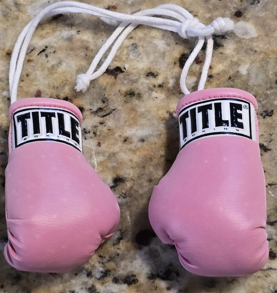 3½" Pink Title Pair Of Boxing Authentic Detailed Mini Lace Up Mitts Finger Gift - Image 1 of 4