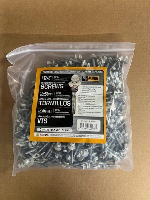 #12x2" WHITE SELF-DRILLING HEX HEAD STEEL ROOF SCREWS WITH SEALING WASHER - Image 1 of 1