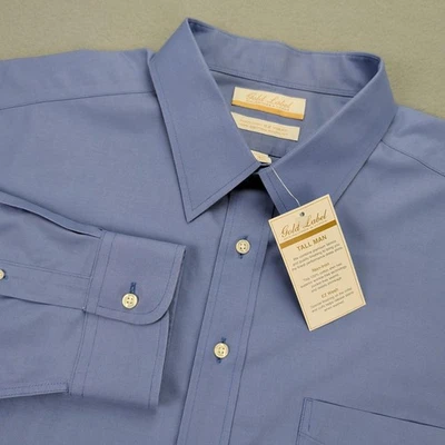 Camisa de vestir Roundtree & Yorke etiqueta dorada para hombre 18,5 38 alto azul báltico sin planchar Foto 1 de 4