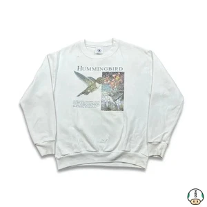 Vintage 2002 Kolibri Sweatshirt Herren Large weiß Grafik Tier Pullover - Bild 1 von 8