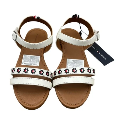 Tommy Hilfiger Youth Girls Slip-on Casual Sandals Size 1Y White Floral Strap - Image 1 of 4
