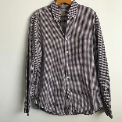 Camisa masculina J Crew média Gingham roxa botão frontal manga longa colarinho bolso - Imagem 1 de 4
