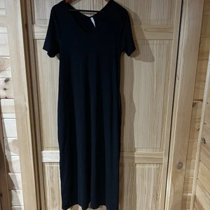Zenana Black V-Neck Short Sleeve Maxi Dress With Pockets Size Large - Picture 1 of 13
