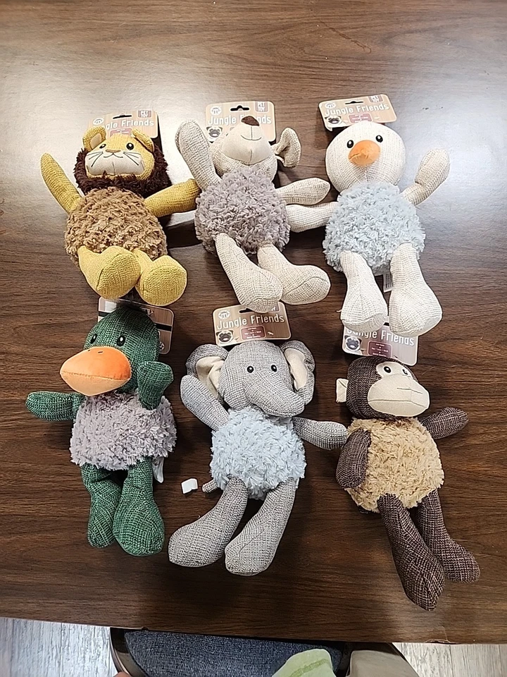 (6) SET Brooklyn Pet Gear 14" Dog Toys w/Squeaker Jungle Friends Burlap Cotton - Image 1 of 1