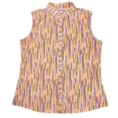 Tênis de golfe Jamie Sadock feminino L sem mangas botão de pressão plissado rosa multi  - Imagem 1 de 4