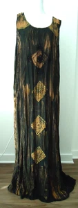 Vtg 80s GVF Women's Maxi Black Gold Dress 100% Rayon Free Size - Picture 1 of 9