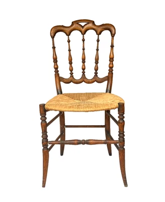 Antique American Made Carved Walnut Wood Chair with Rush Seat Vintage - Rare!! - Image 1 of 4